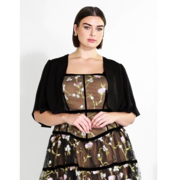 NWT City Chic Splendour Black Cropped Flutter Sleeve Open Front Jacket 24 Plus - Picture 5 of 12